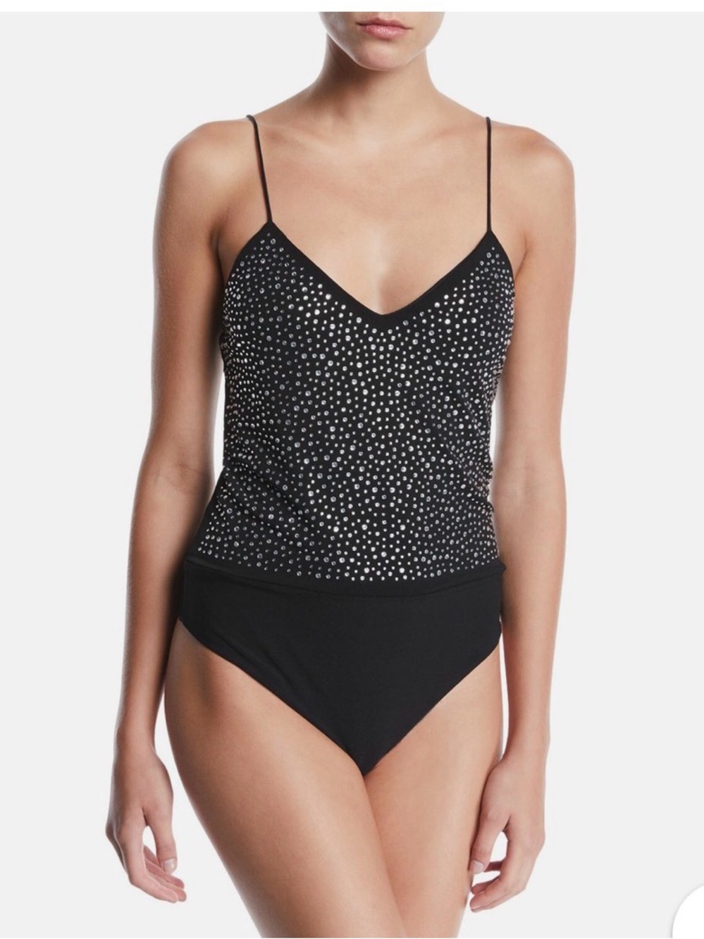 Alice + Olivia Black Spaghetti Strap Studded Bodysuit